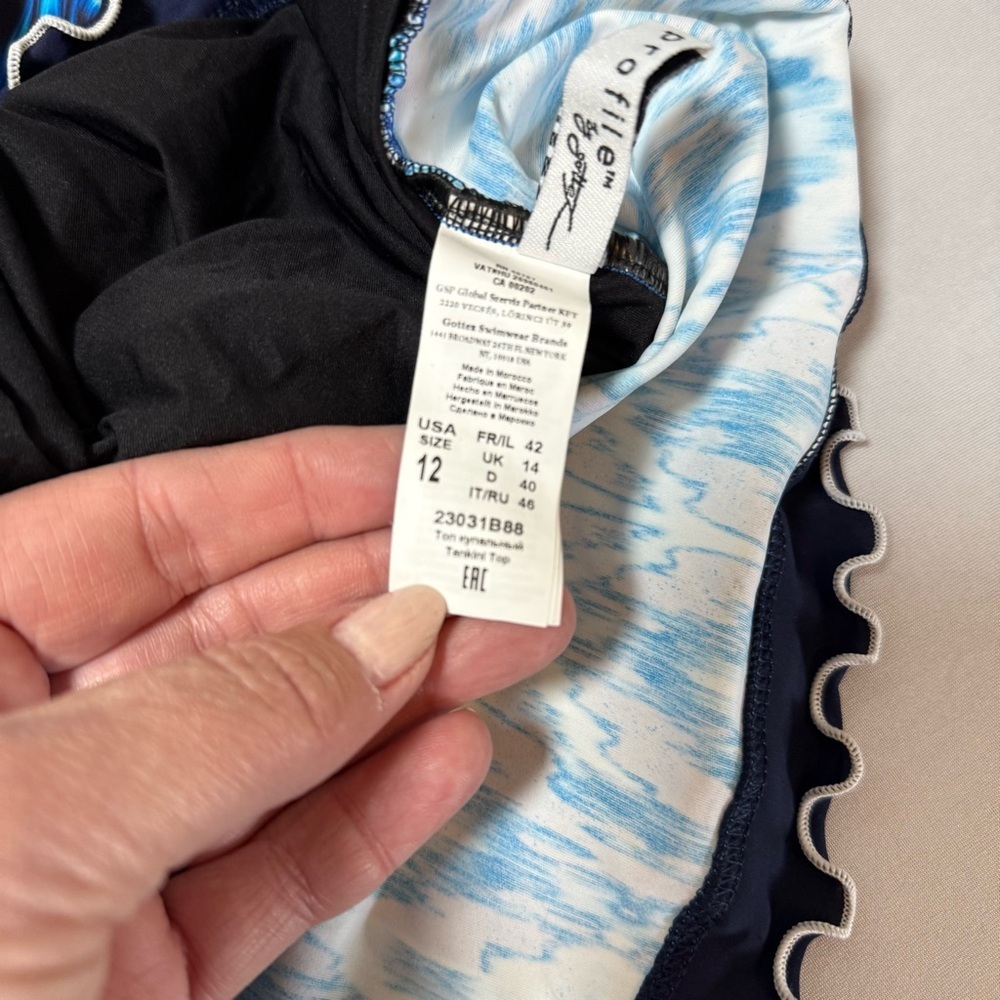 Gottex Blue Patterned Tankini Swimsuit Top Size 12 NWT - Picture 6 of 7